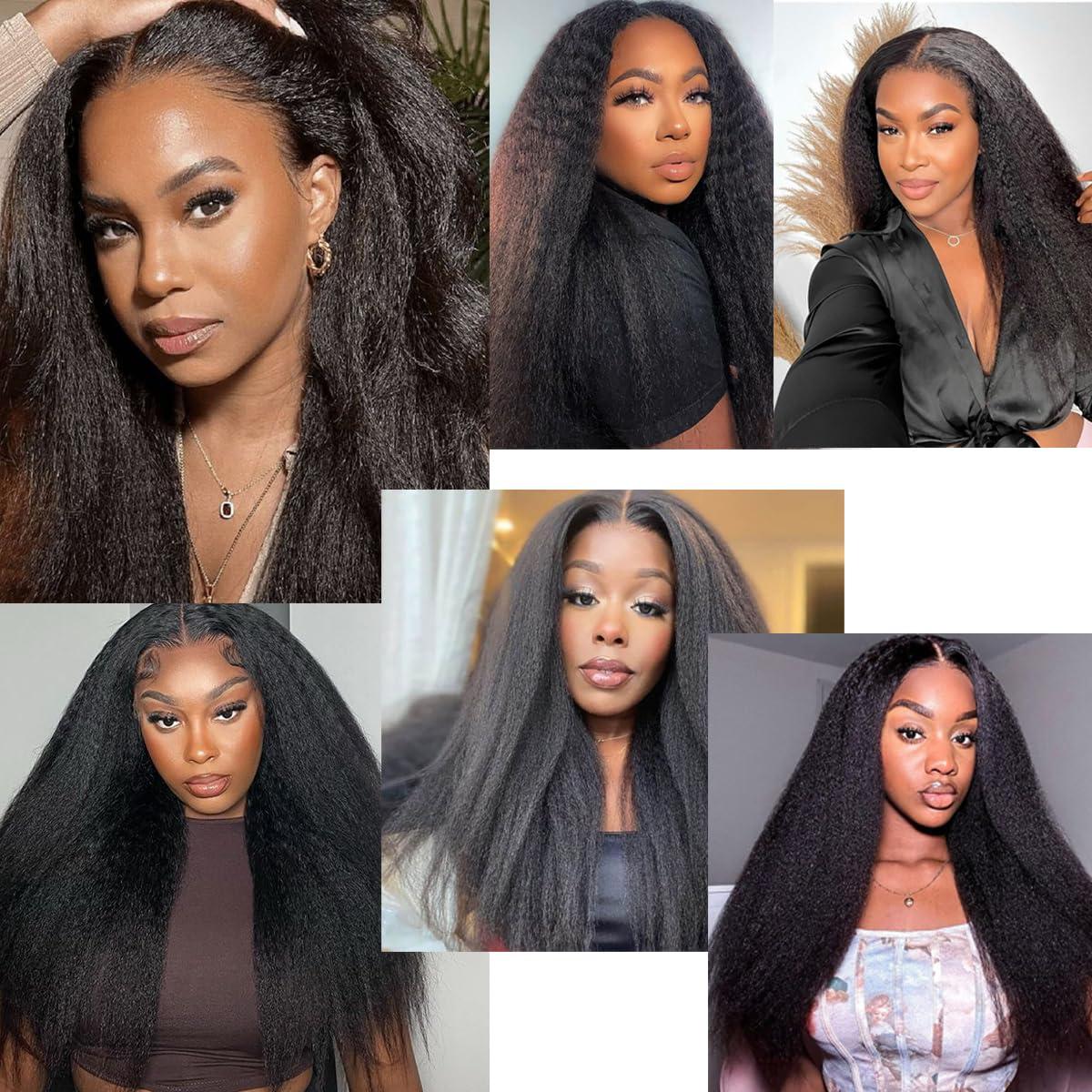 Genrein Yaki Straight Bundles Human Hair 16 18 20 Inch 100% Brazilian Unprocessed Kinky Straight Human Hair 3 Bundles 1B Color for Black Women