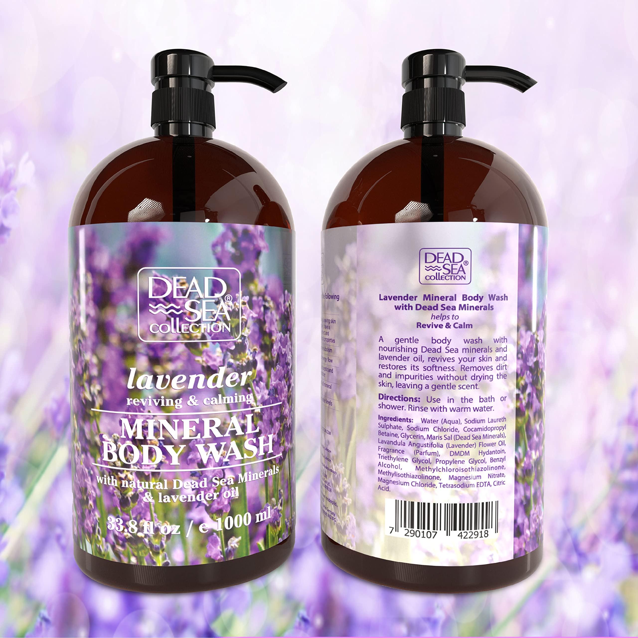 Dead Sea Collection Dead Sea Collection Lavender Body Wash Pack of 2 (67.6 fl. oz) and Dead Sea Collection Bubble Bath Kids with Calming Lavender Scent Pack of 2 Large Bottle (33,8 fl oz Each) - Bundle