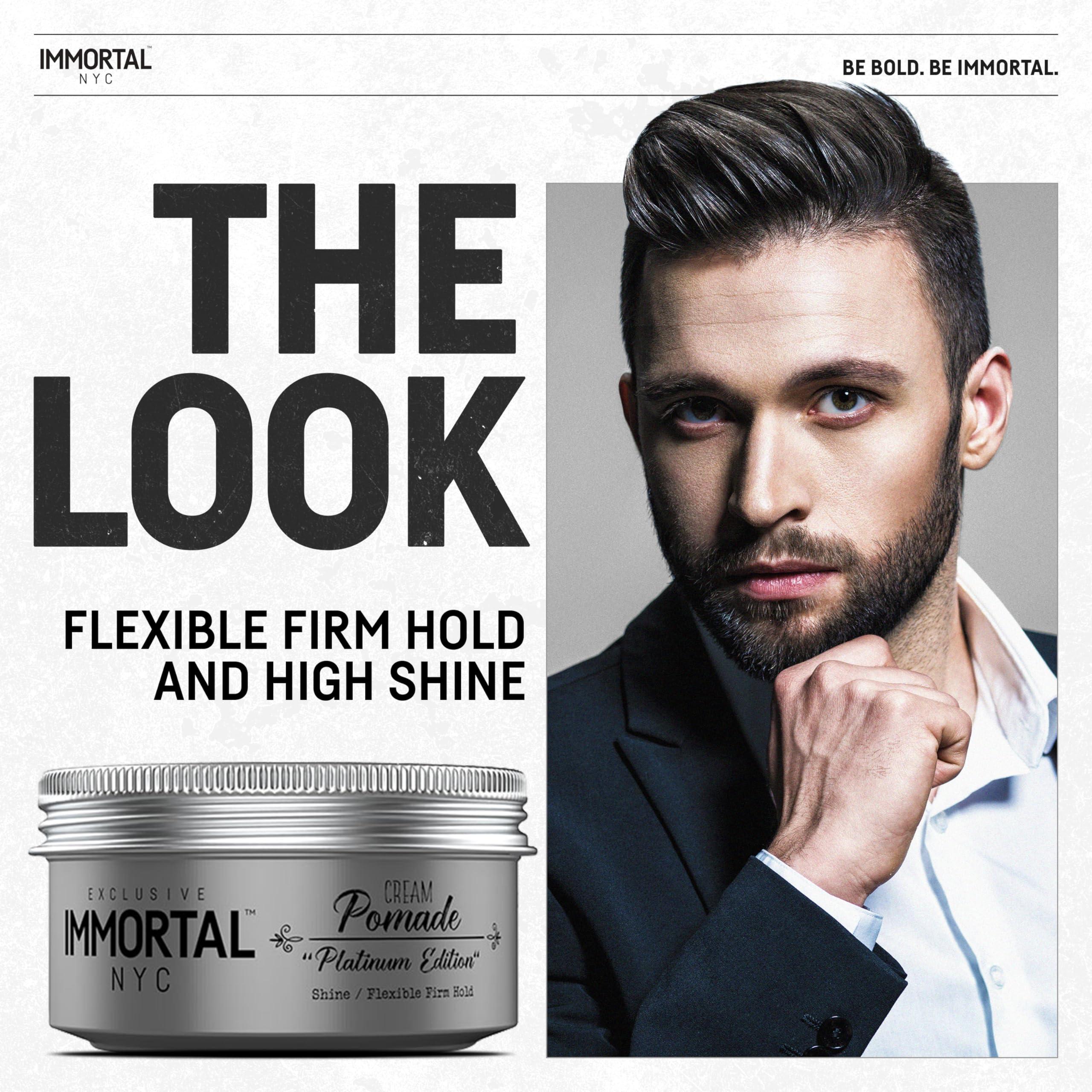 Immortal NYC Immortal NYC Hair Styling Cream Pomade Platinum Edition - Mens Water Based, No Residue Hair Balm - All Natural Pomade -Strong Firm Hold - Gel for All Hair Types