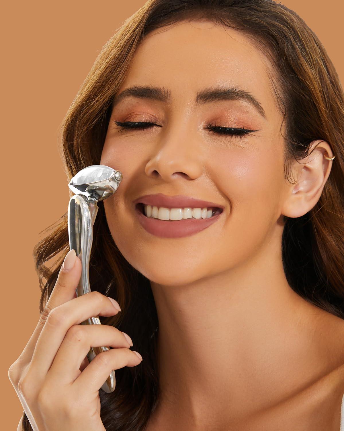 ROMALOVE Jade Facial Roller, Real Jade Face Roller Massager with 3 Interchangeable Heads for Women Routine Skin Care, Reduce Puffiness Wrinkling Rejuvenate Skin (White Jade + Silver Handle)