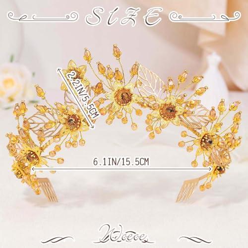 Woeoe Woeoe Crystal Queen Headband Gold Bridal Headpiece Women Headwear with Combs for Bride Wedding Birthday Party