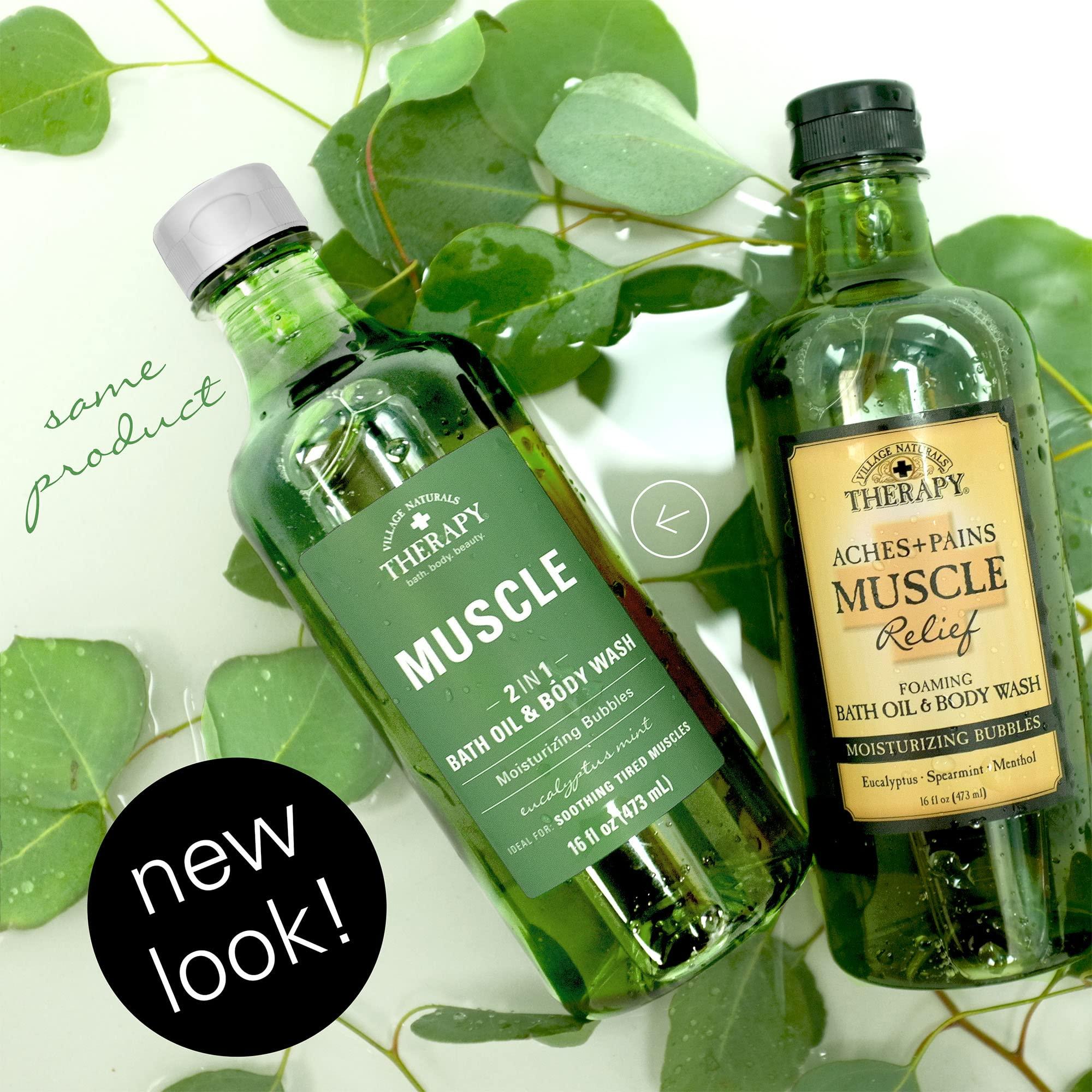 Village Naturals Therapy Village Naturals Therapy Muscle Foaming Bath Oil and Body Wash 16 oz. 2 pack, Green, 16 oz