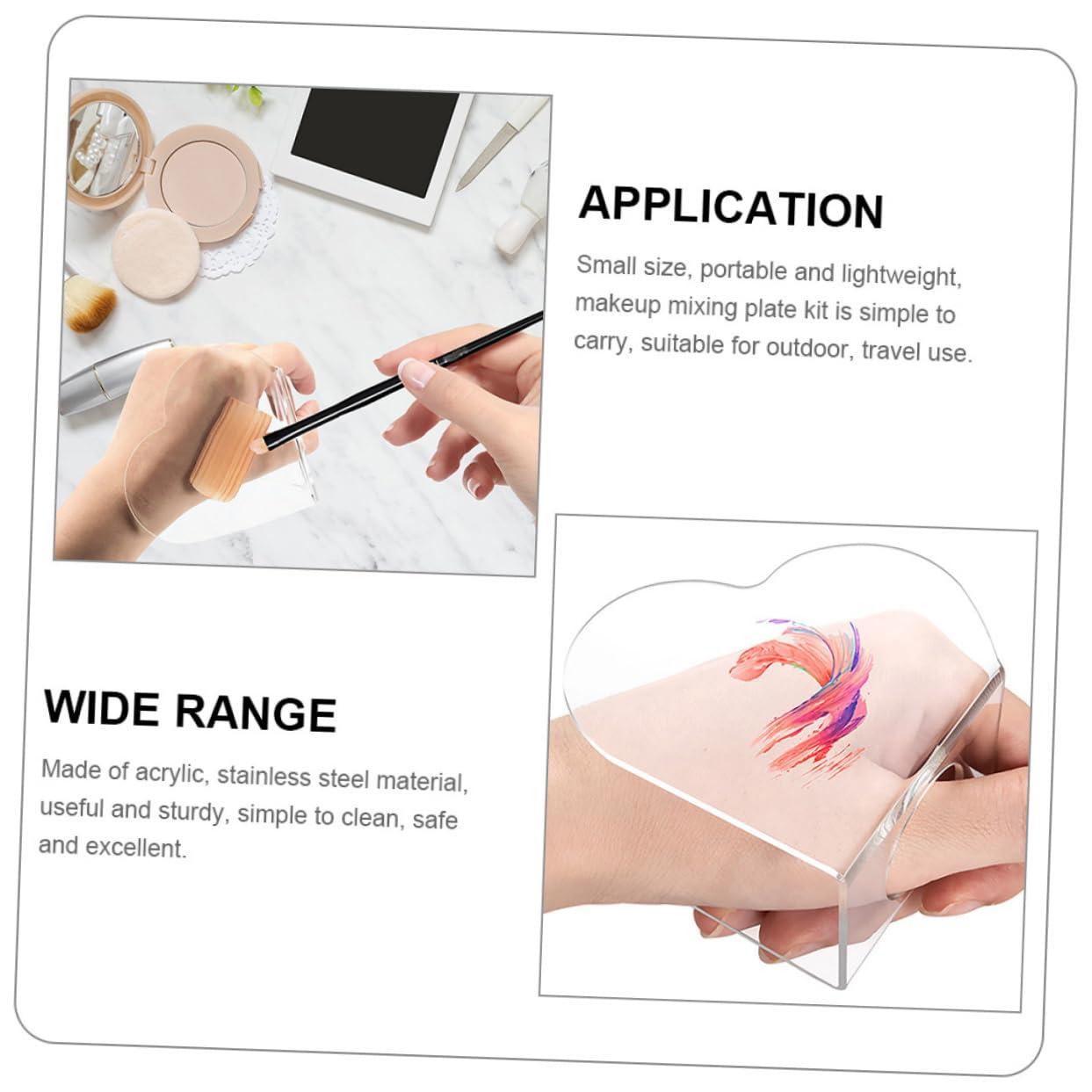 PHENOFICE PHENOFICE Handheld Heart Makeup Mixing Tray Acrylic Mixing Plate for Makeup Foundation Mixing Palette with Stainless Steel Spatula