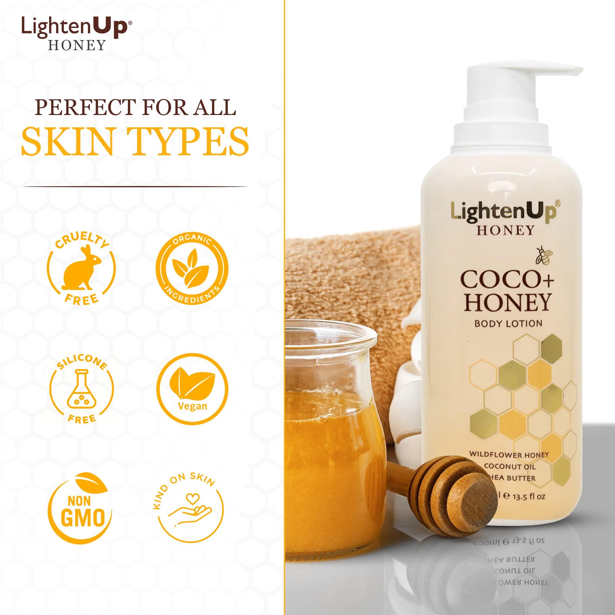 OMIC Lighten-Up LightenUp Honey, Skin Brightening Body Lotion - 13.5 fl oz / 400 ml - Moisturizing Body Cream on Face, Knees, Elbows, with Shea Butter & Premium Honey