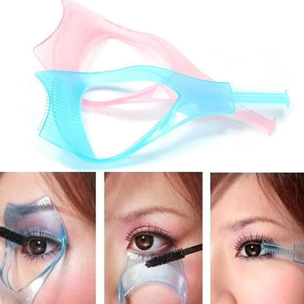 DPWOUM 2Pcs Pink and Blue 3in1 Mascara Shield Guard Eyelash Brush Curler Guide Applicator Comb Makeup Tool Random Color Mascara Brushes Makeup Brushes and Tools