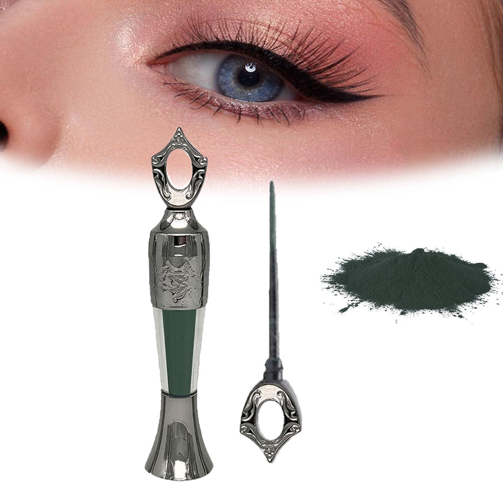 Vlrbfl Powder Eyeliner, Eye Liner, Handmade 100% Natural Eyeliner Powder, Long-Lasting Eyeliner Arabic Eyeliner Powder for Natural Makeup, Long-Wearing, Smudge-Proof (Dark Green)