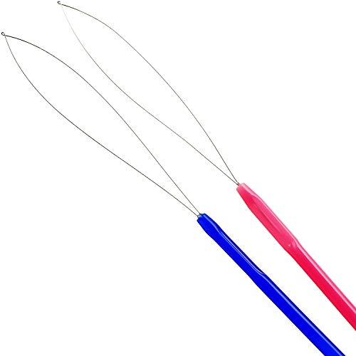 Chinco 10 Pack Wooden Hair Extension Loop Needle Threader Pulling Hook Tool and Bead Device Tool for Hair or Feather Extensions (Multicolored Loop Tools)