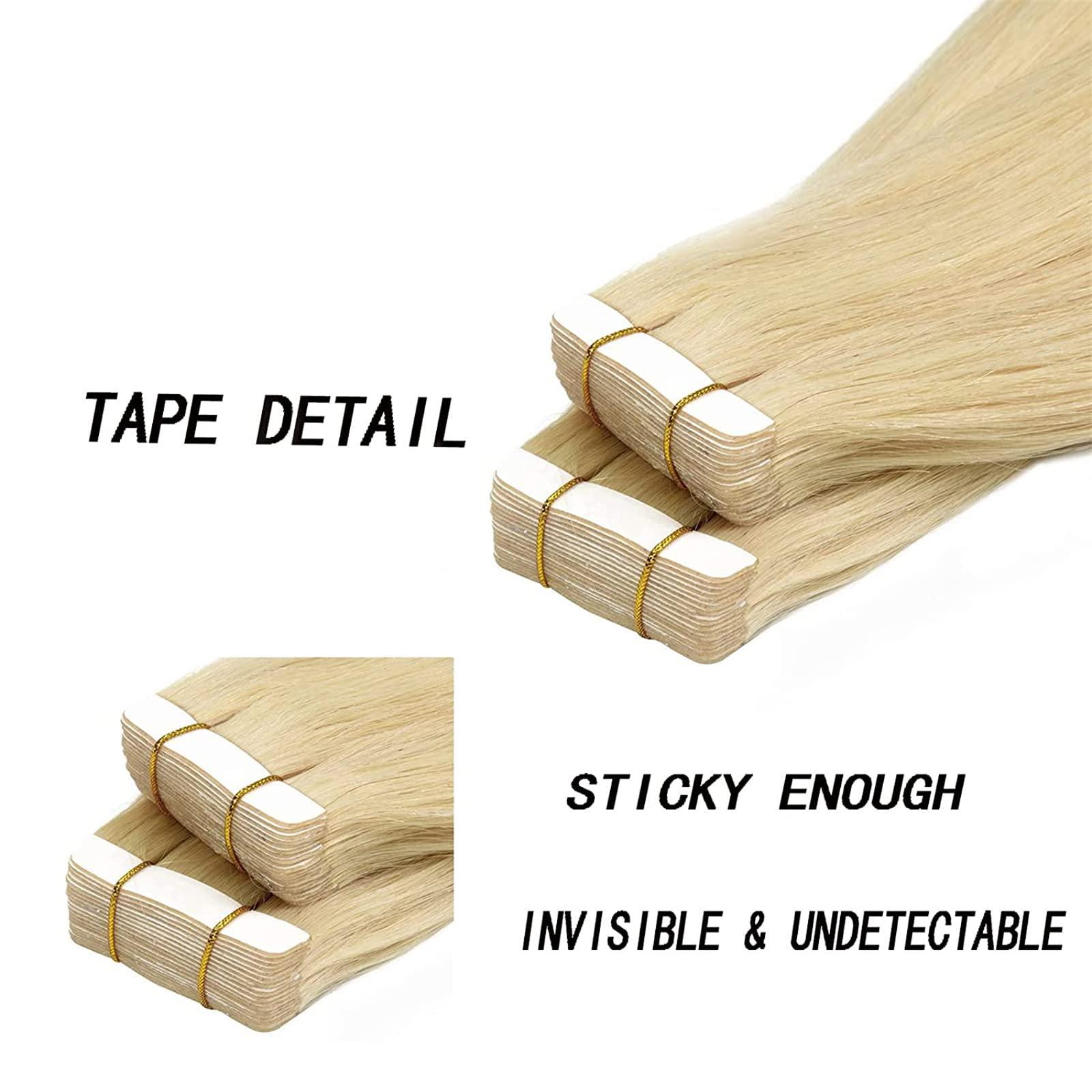 BDBD 40Pcs/100G Tape in Hair Extensions, Seamless Skin Weft Hair Extensions, Long Straight Remy Human Hair for Women,Blonde,24in