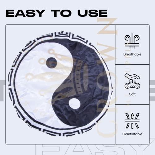 FOR KINGS. BY KINGS CROWN LMTD SUPPLY Silky Design Bonnet with Elastic Soft Band, Hair Braid Adjustable Women and Men Bonnets for Sleeping, Comfortable Satin Fabric Bonnet (Yin Yang)