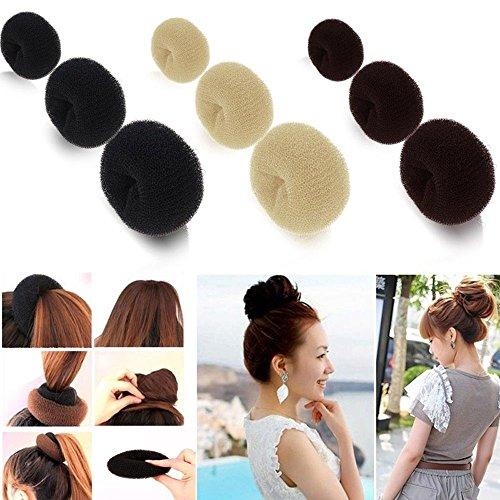 Boolavard Black/Brown/Blonde fashion hair bun ring donut doughnut shaper styler S/M/L size exclusively by Boolavard® TM UPICK (Medium 8cm, Black)