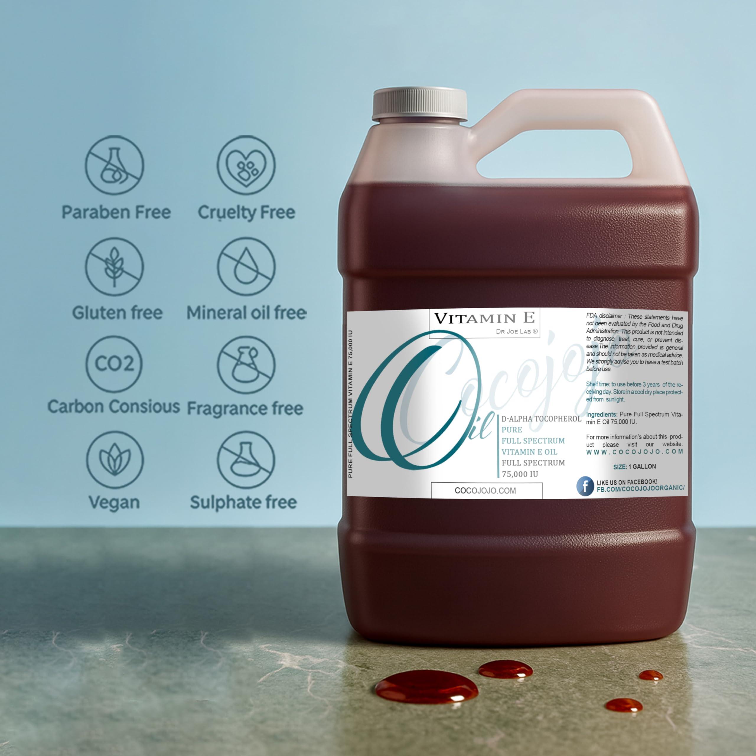 cocojojo Vitamin E Oil - Pure & Undiluted, Full Spectrum, Alpha Tocopherol, 75,000 IU - 1 Gallon - For Skin, Hair, Nails, Body Care Hydrating Rejuvenating Skin Oil