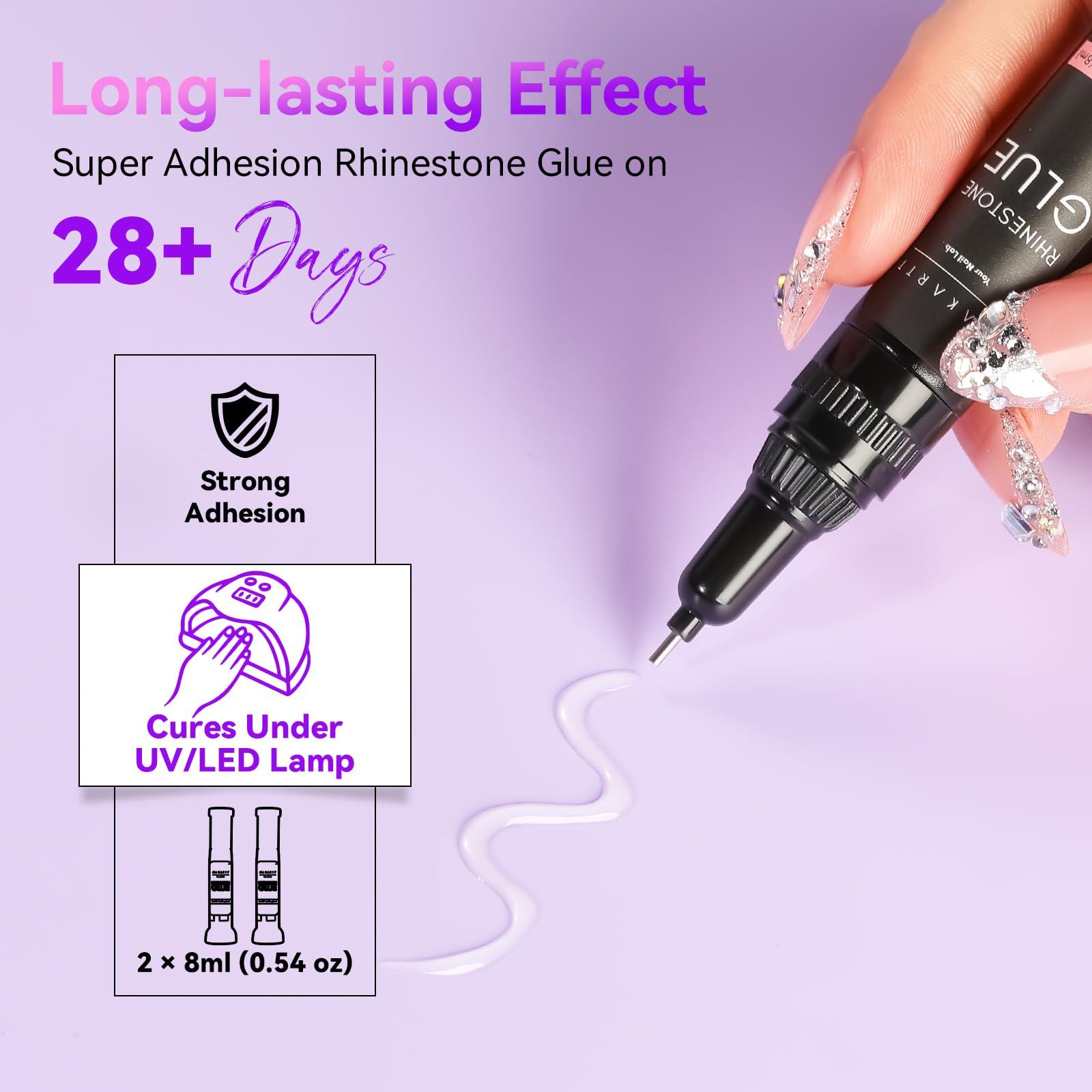 Makartt Makartt Nail Rhinestone Glue Gel, Upgrade Gel Nail Glue with Brush Pen Tip Super Strong Adhesive Precise for Nail Charms Crystals Rhinestone Beads Flower 3D Decorations 8ml*2