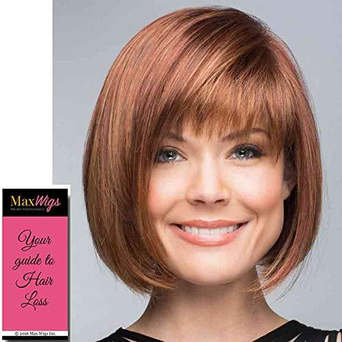 Rene of Paris & Maxwigs Scorpio Wig Color Creamy Toffee-R - Noriko Wigs 6.25" Short Bob Straight Sleek Bangs Synthetic Hair Avg Cap Orchid Collection Sexy Modern Fringe Bundle MaxWigs Hairloss Booklet