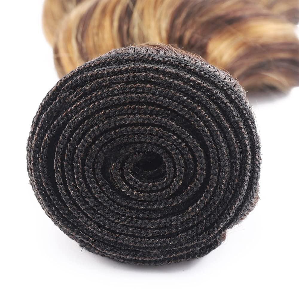 ZevPiul Ombre Curly Bundle Highlight Human Hair Bundles 8A Brazilian Virgin Highlight Curly Human Hair 3 Bundles 12 14 16 Inch Double Weft P4/27 Bundle Honey Blonde Curly Bundles Human Hair Extensions
