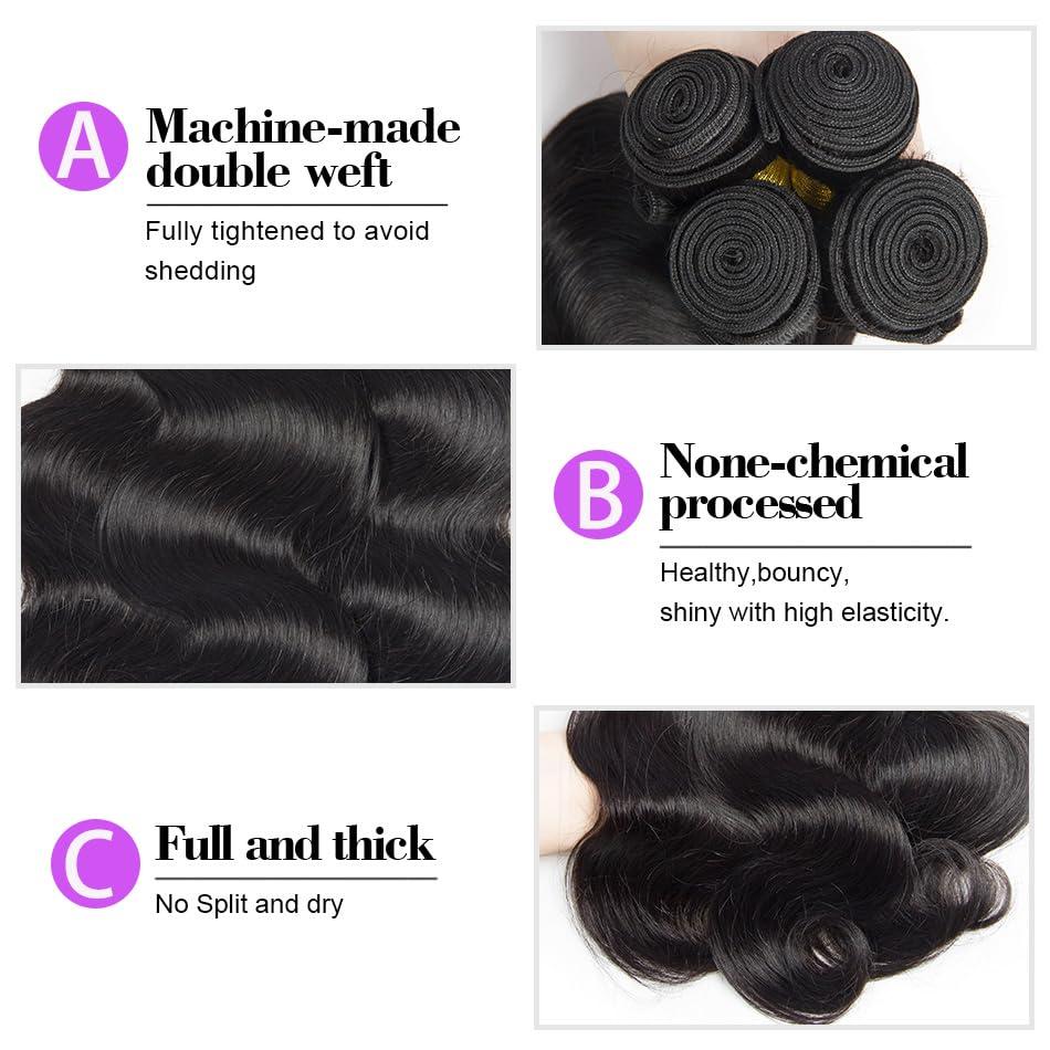 Cenglou Human Hair Bundles 28 Inch Body Wave Bundles Human Hair 100% Unprocessed 12A Brazilian Virgin Hair Bundles Human Hair Extensions Deals Long Quick Weave Bundles Human Hair Double Weft Natural Black