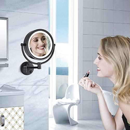 ZHANGY ZHANGY 8 Inch Wall Mounted Makeup Mirror with LED Lights, Plug 3X Magnifying Mirror, Wall 360°Rotatable Extendable Double-Sided, Bathroom and in Beauty and Personal Care, Silver White