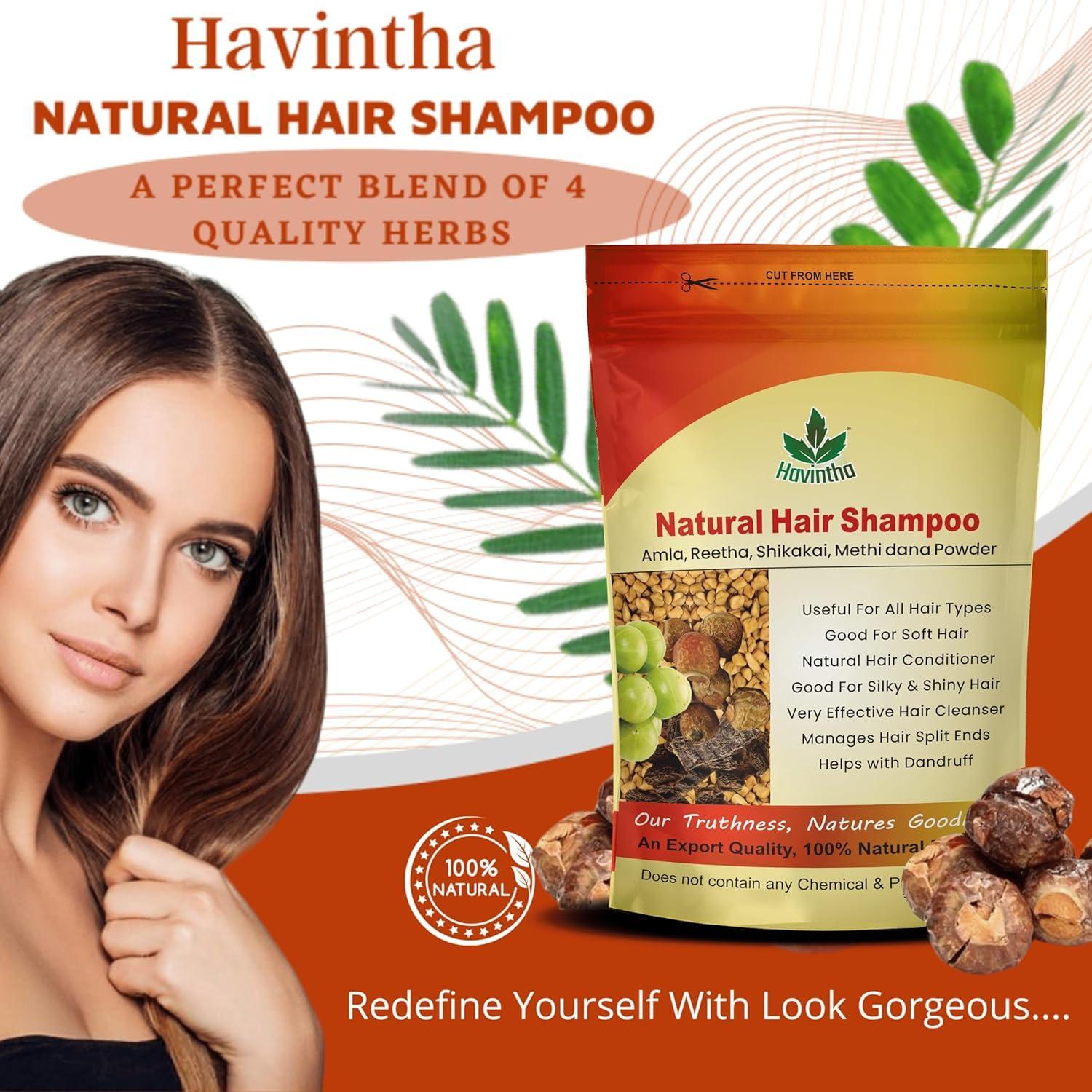 Havintha Havintha Natural Hair Shampoo with Amla, Reetha, Shikakai and Methi dana Powder for hair wash - 8 ounce | 0.5 pound | 227 grams (Pack of 1)