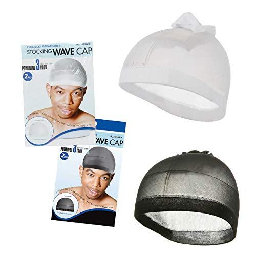 MAGIC MAGIC Stocking Wave Cap Pack Hair Du Rag - 1 Black and 1 White, Spandex Fabric, Flexible, Breathable, one Size, Comfortable, Wig, Hair Extensions, Wig Cap, Stays on Your Head