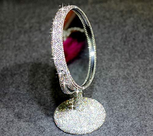 Bestbling Bestbling Bling Rhinestone Portable Magnified Double Sided Swivel Makeup Vanity Mirror, 360°Rotate Makeup Mirror Round Shaped Two-Sided Makeup Mirror (Silver)