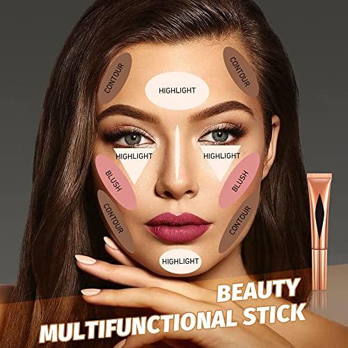 Spdoo Concealer Stick,Contour Stick Makeup Liquid Highlight and Contour Wand,Cream Contour Stick with Soft Cushion Applicator,Foundation Highlight Makeup Bronzer Stick for Face