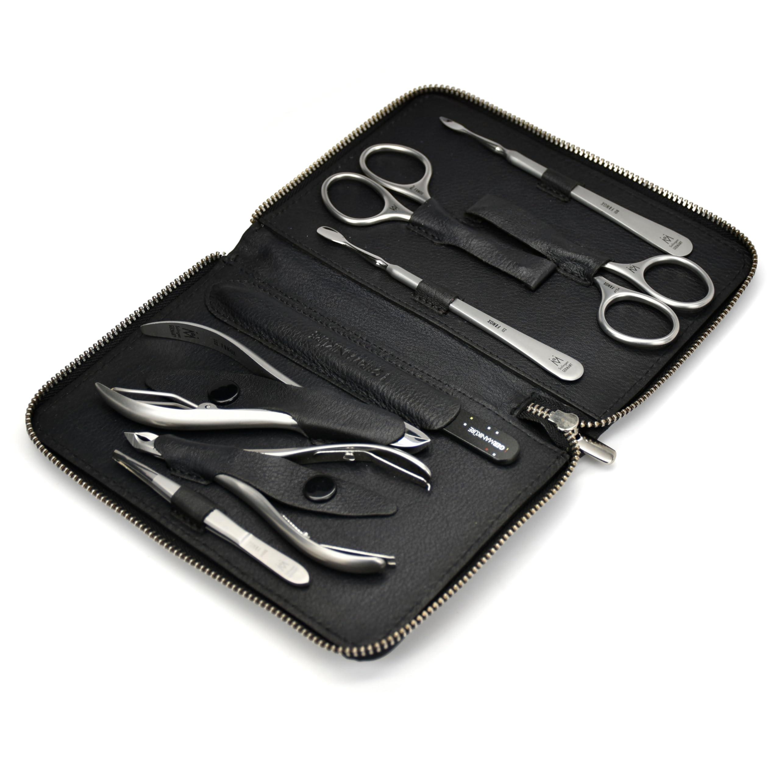 GERmanikure GERMANIKURE 8pc Manicure Set in Leather Case - FINOX Stainless steel tools handmade in Solingen Germany – Professional Nail and Cuticle Care