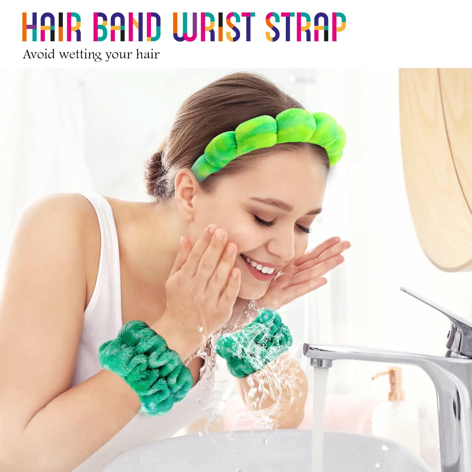 Hroevc Hroevc 4PCS Tie-Dye Spa Headband and Wristband Set for Face Washing, Puffy Facial Terry Cloth Makeup Face Wash Headband for Women GirlsTie-Dye 1