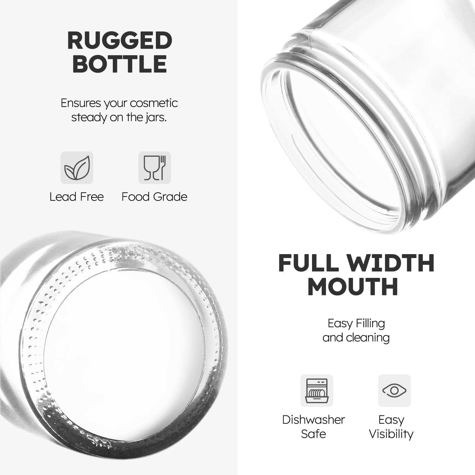 Tecohouse Small Glass Containers with Lids, 4 oz Glass Jars with Plastic Woodgrain Lids & Inner Liners, Reusable Travel Containers for Creams, Makeup, Lotion, Cosmetic - 16 pack