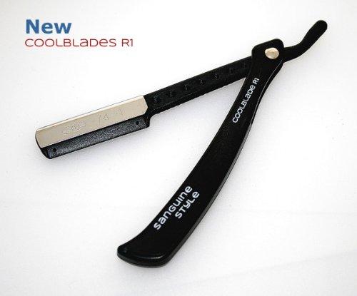 Sanguine Shaving Razor, Cut Throat Razor + Wilkinson Blades + Sanguine Pouch (CoolBlade R1 Black)