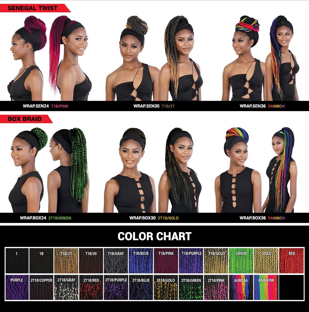 Generic Seduction Quick Wrap with Headband Wig WRAP.BX36W Box Braid Wavy 36" (RAINBOW)