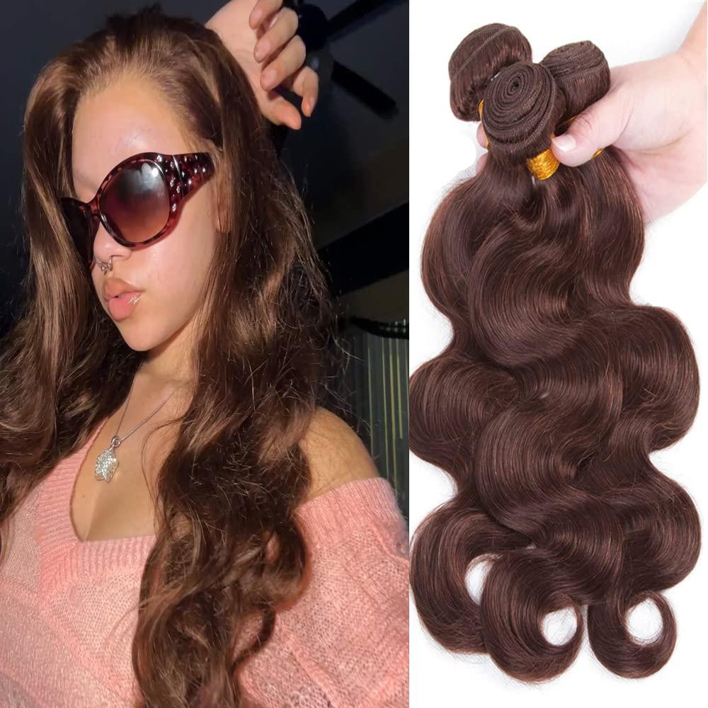 Yuksoocosh Chocolate Body Wave Bundles Human Hair Dark Brown Body Wave Bundles Color 4 Brown Human Hair Bundles Double Weft Brazilian Human Hair Wet and Wavy Extensions 20 22 24 inch 3 Bundles