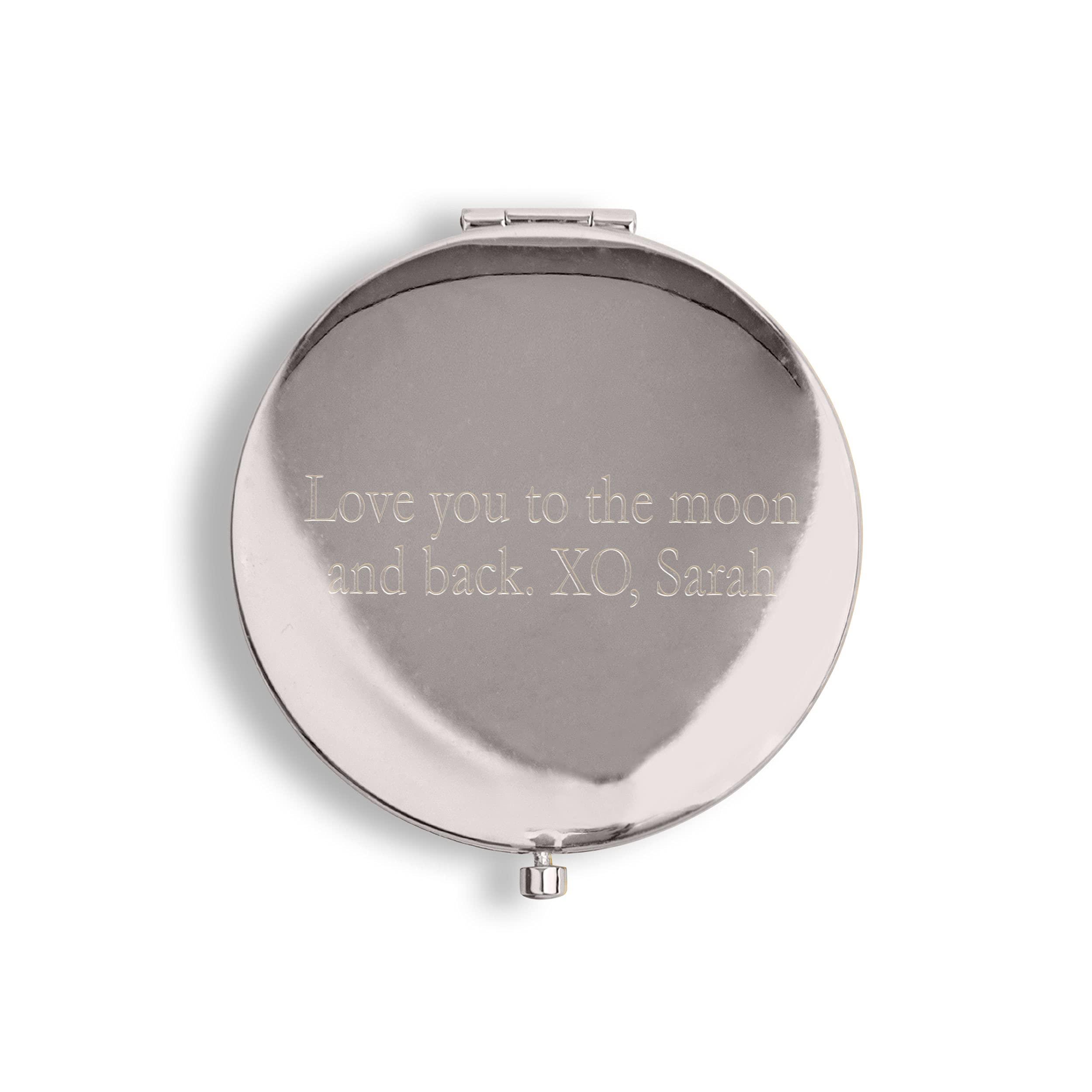 WEDDINGSTAR WEDDINGSTAR Custom Engraved Faux Leather Personalized Compact Mirror, Silver - Initial Monogram