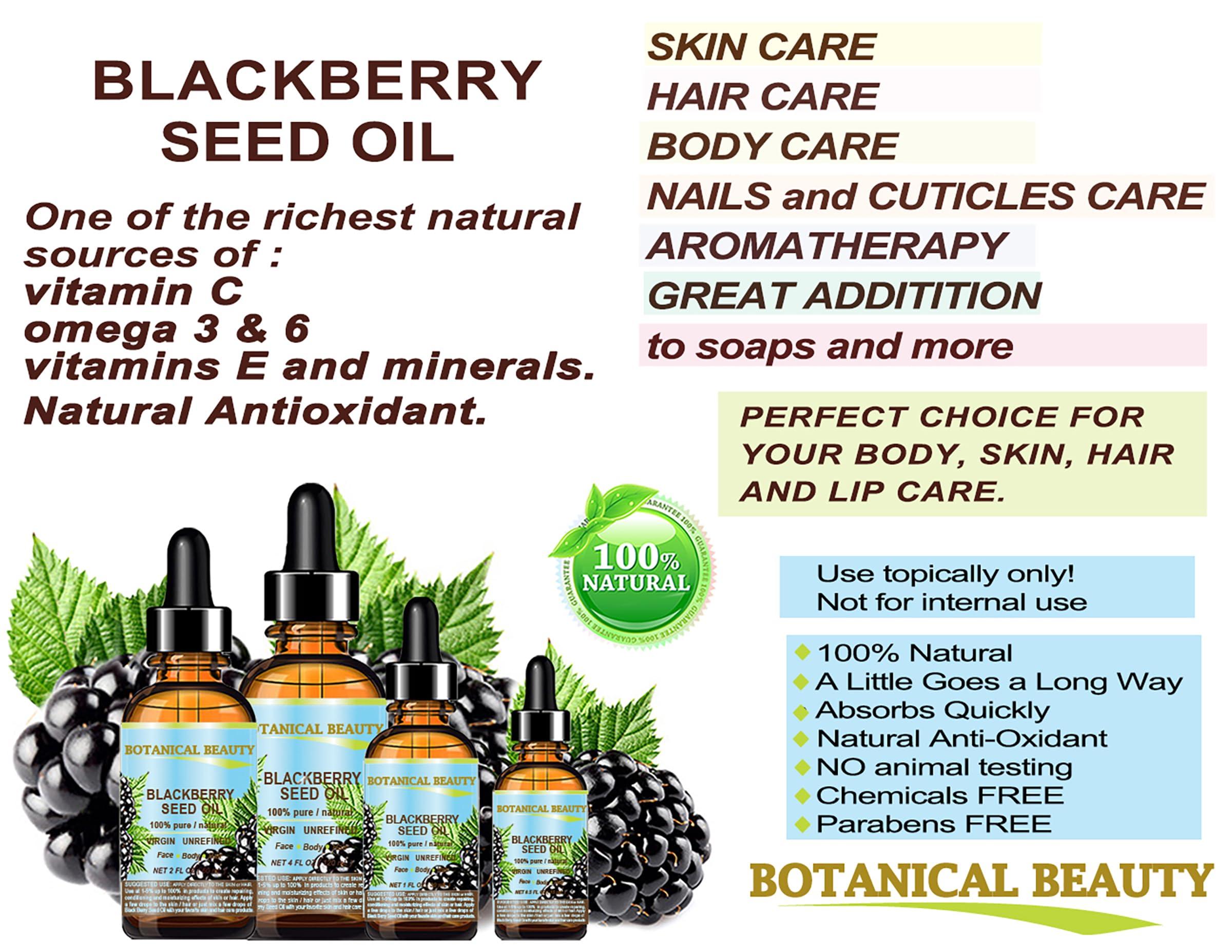 Botanical Beauty Botanical Beauty BLACKBERRY SEED OIL 100% Pure Natural Virgin Unrefined Cold Pressed Undiluted Carrier Oil. 2 Fl. oz -60 ml. for Face, Skin, Body, Hair, Lip, Nails