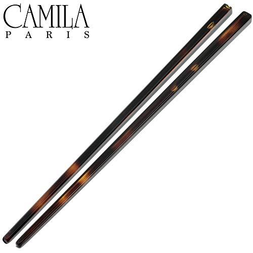 Camila Camila Paris AD28/2 French Twist Stick Hair Pin, Set of 2 Tortoise Shell, Girls Chopsticks Hair Pins for Girls Spiral Updo Chignon Bun Holder, Styling Hair Accessories for Women, Made in France