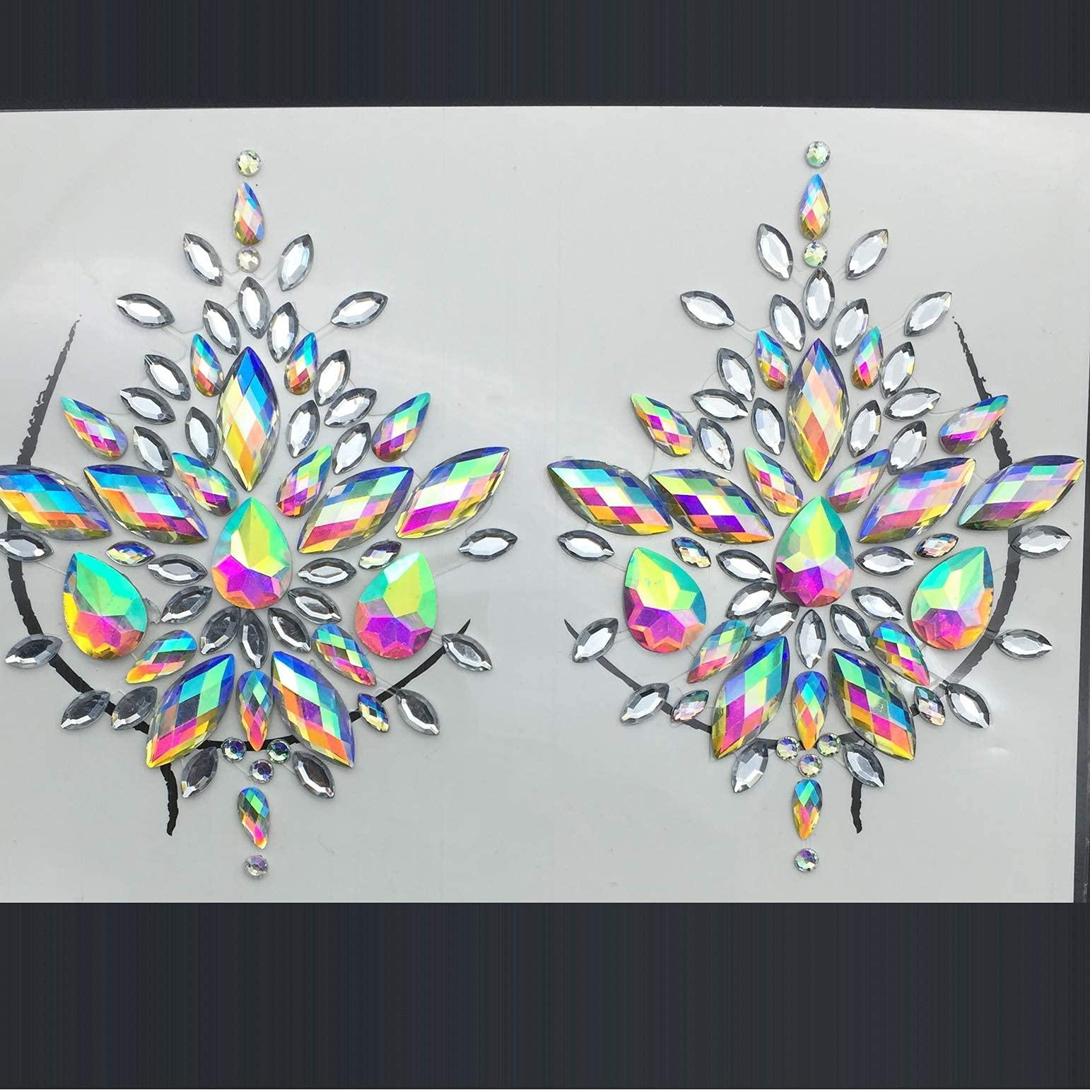 LEOARS Body Gems Stickers, Chest Gems and Breast Pasties Jewelry Makeup Set, Body Jewels for Festival Rave Party, 2-Pack