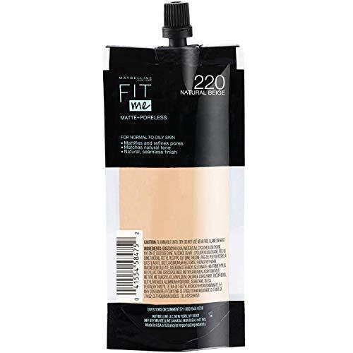 Maybelline New York Maybelline New York Fit Me Matte + Poreless Liquid Foundation, Pouch Format, 220 Natural Beige, 1.3 Ounce