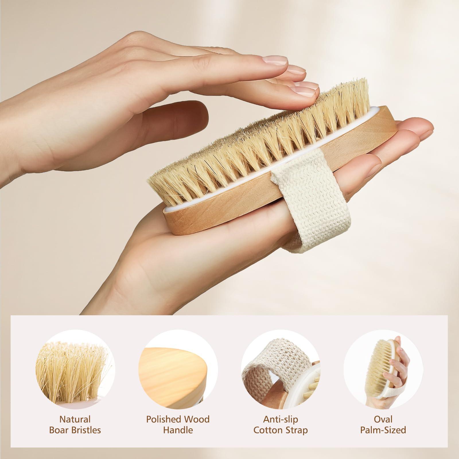 POPCHOSE POPCHOSE Dry Brushing Body Brush, Dry Brush for Body, Natural Bristle Dry Skin Exfoliating Brush Body Scrub for Flawless Skin, Cellulite Reduction, Lymphatic Drainage and Blood Circulation Improvement