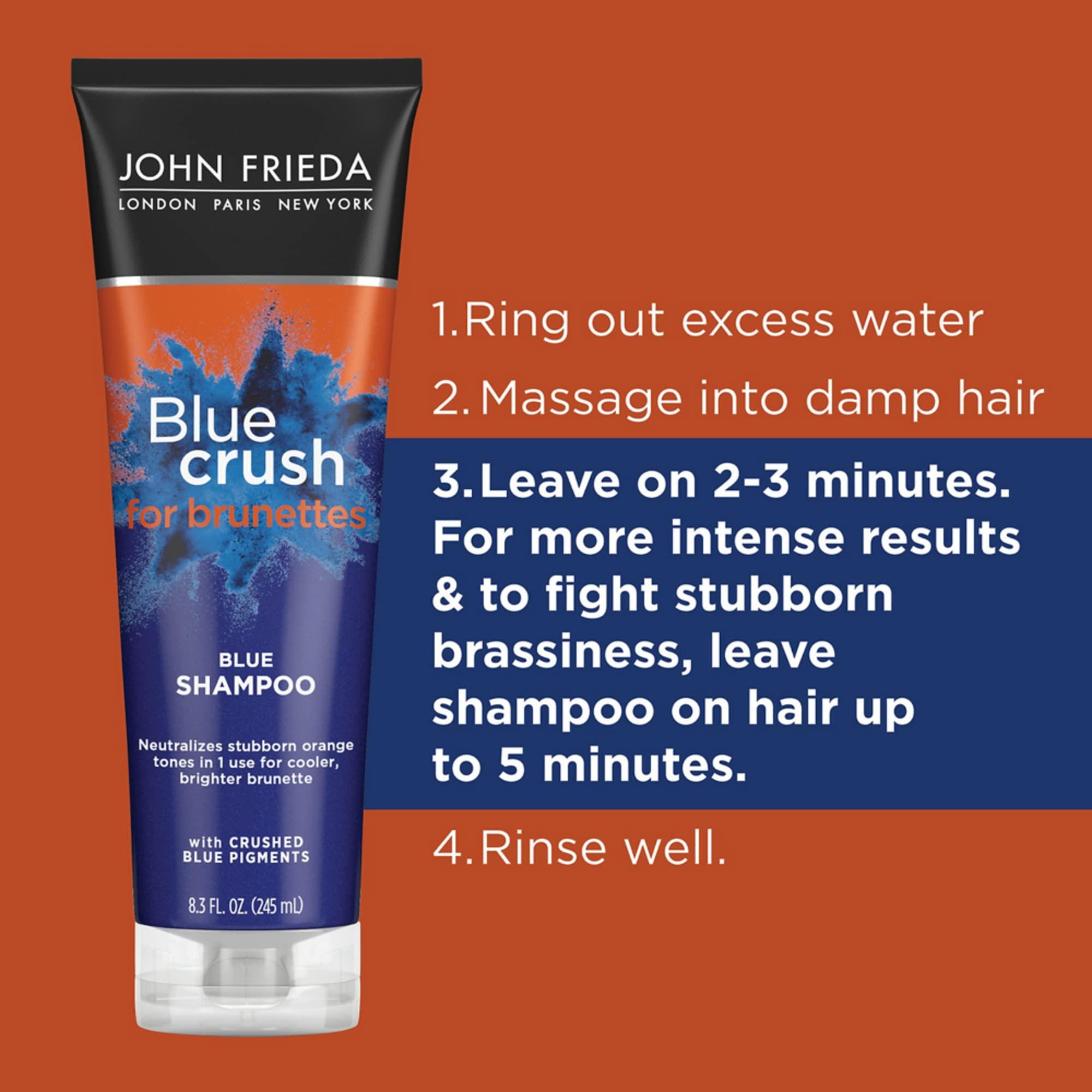 John Frieda John Frieda Blue Crush Conditioner, Toning Shampoo for Brunette Hair, Nourishes Color-Treated and Natural Hair, Blue Pigments for Vibrant, Cool-Toned Brunette Hair by Reducing Orange Tones, 8.3 Oz