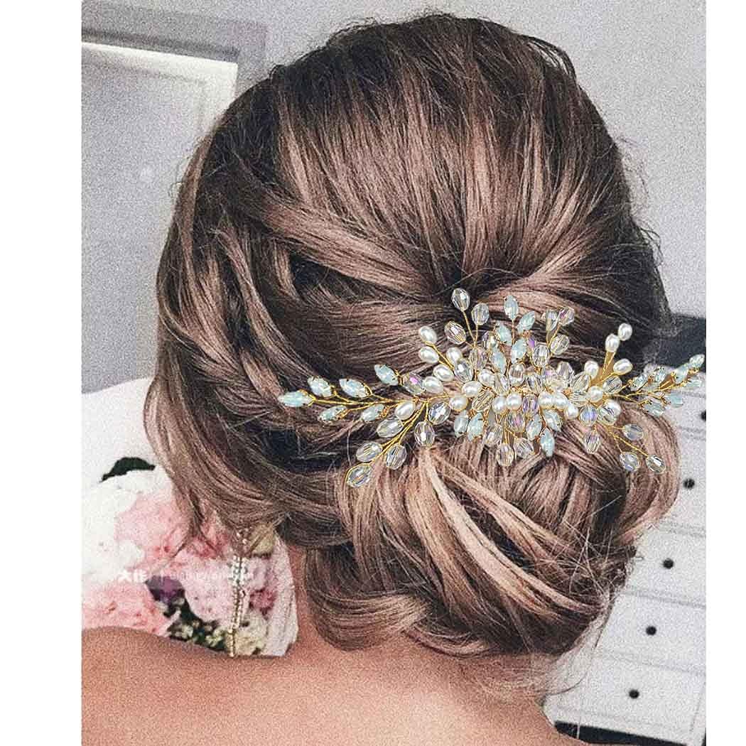 EVILD Evild Rhinestone Wedding Bride Hair Comb Gold Cryatal Hair Pieces Pearl Bridal Hair Accessories for Women