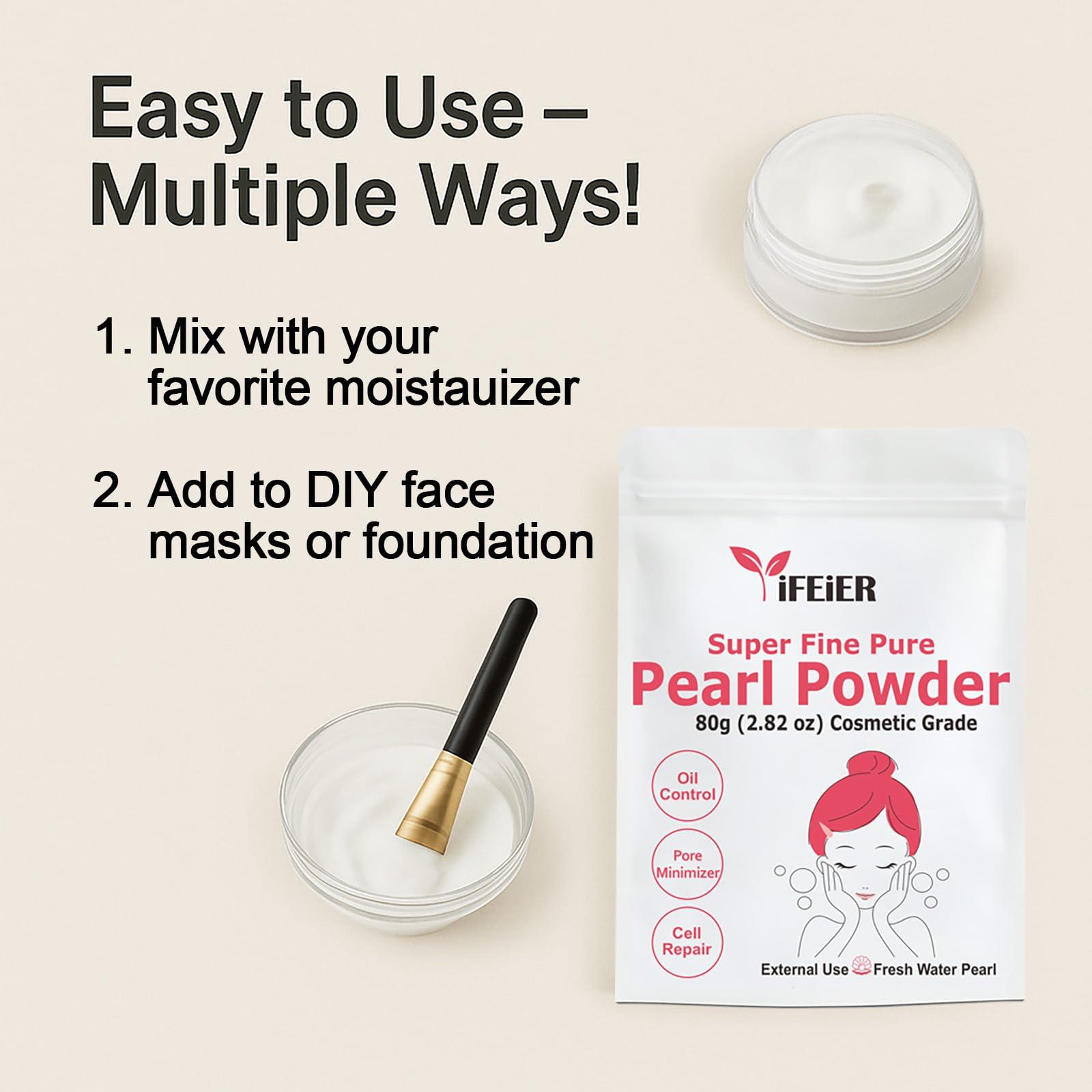 iFEiER iFEiER Pure Freshwater Pearl Powder for Skincare and Homemade Cosmetics Grade. 80g(2.82oz) SuperFine Pearl Powder for DIY lotions | creams | serums | making face mask, Natural and Oranic
