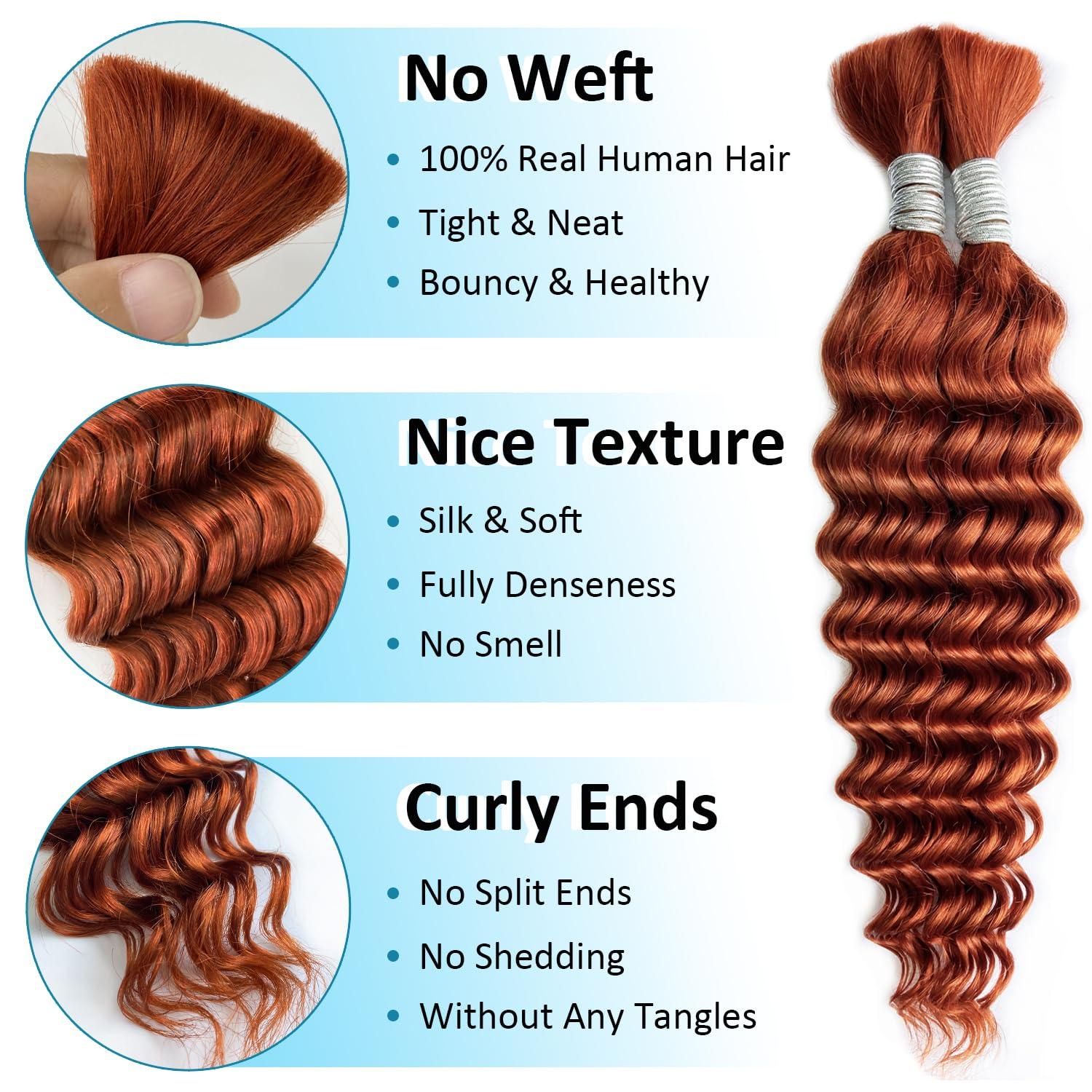 djd 350 Human Hair For Boho Braids Ginger Deep Wave Human Hair Bulk 28 Inch 100g Human Braiding Hair Wet And Wavy Human Hair For Bohimian Braids 2 Bundles 100% Human Hair Water Wave