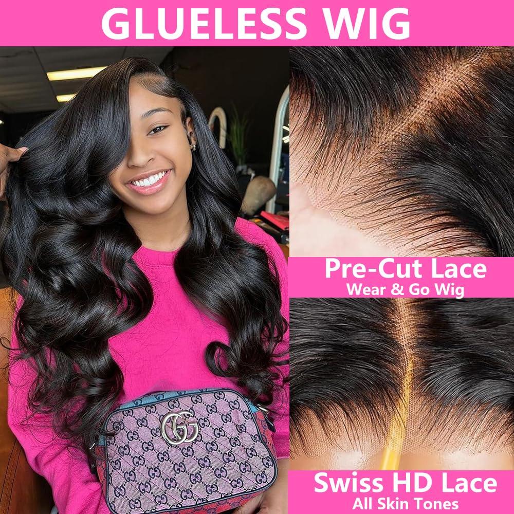 denacfi denacfi 5x5 HD Lace Closure Wigs Human Hair 250% Density Glueless Wigs for Beginners Pre Plucked Pre Cut Body Wave Lace Front Wigs Human Hair Closure Wigs for Women (Natural Black, 14 Inch)