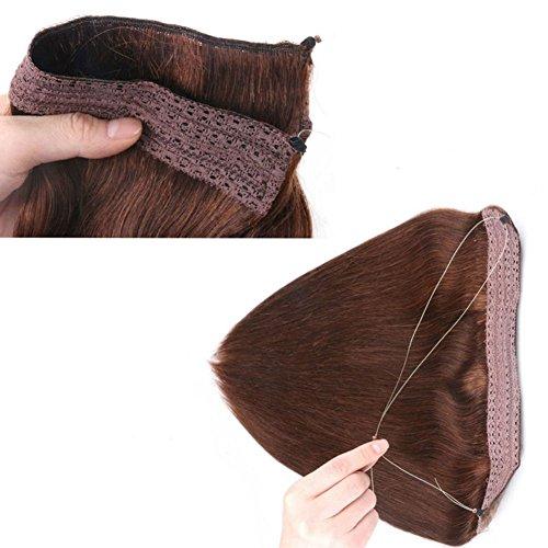 Star Beauty 1 100% Remy Human Hair 15\"-24\" Straight Invisible Halo Wire Human Hair Extensions One Piece 80G (24 inch, 27#/613)