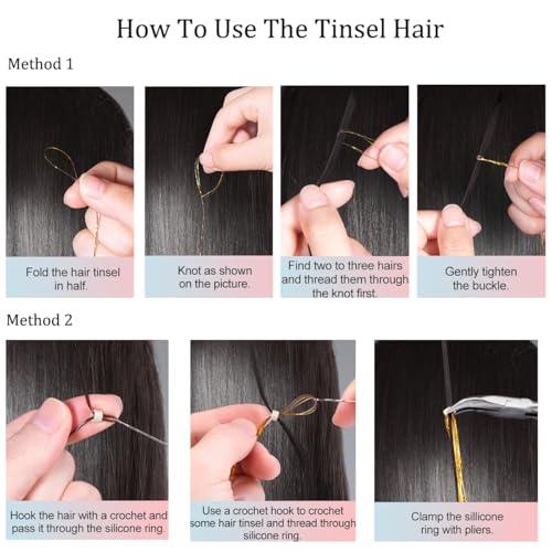 Sarannala Hair Tinsel Brown 50inch 8packs 1600 Strands Glitter Tinsel Hair Extensions Heat Resistant Highlights Sparkling Fairy Hair for Kids Women Girls(50 Inch, Brown)