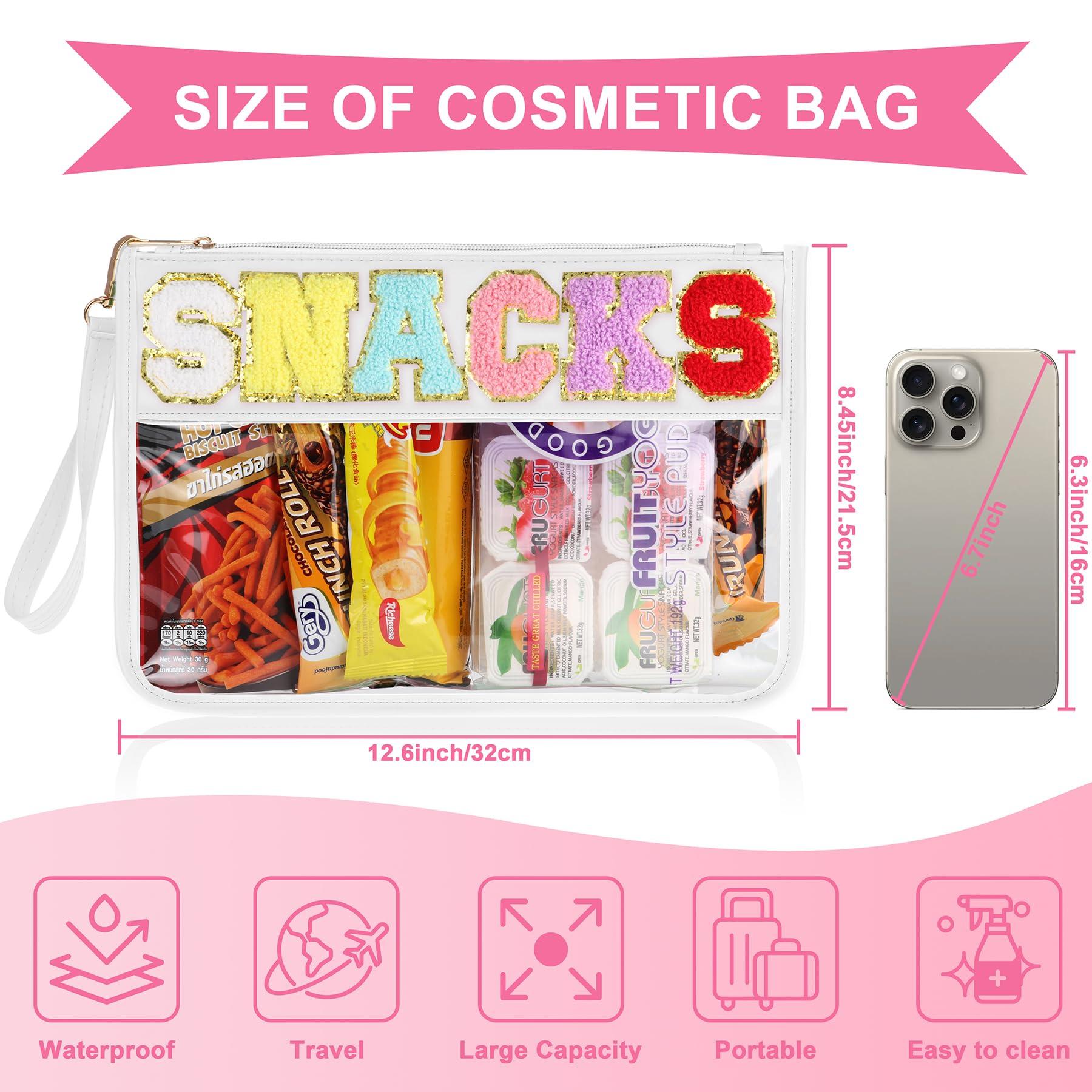 TESAFNG TESAFNG 2 PCS Snack Bags Clear Pouch Travel Makeup Bag Chenille Letter Bags for Zipper Pouch Clear Cosmetic Bag Clear Tote Bag Makeup Travel Bag for Women Girls (White+White)