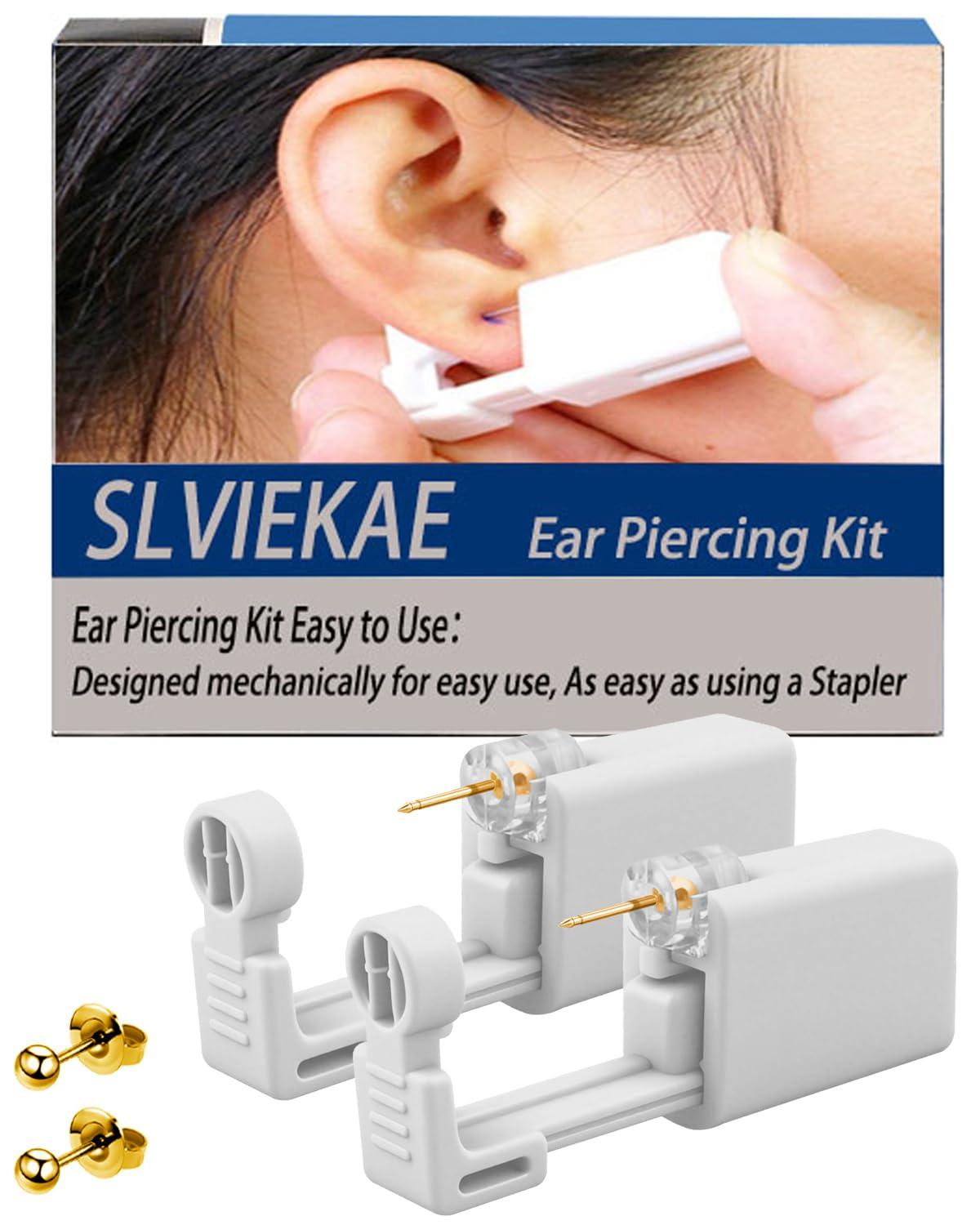 SLVIEKAE Ear Piercing Kit, SLVIEKAE Ear Piercing Kit Earring No Pain Easy Use Ear Piercing Gun Kit with CZ Earrings Stud (Gold)