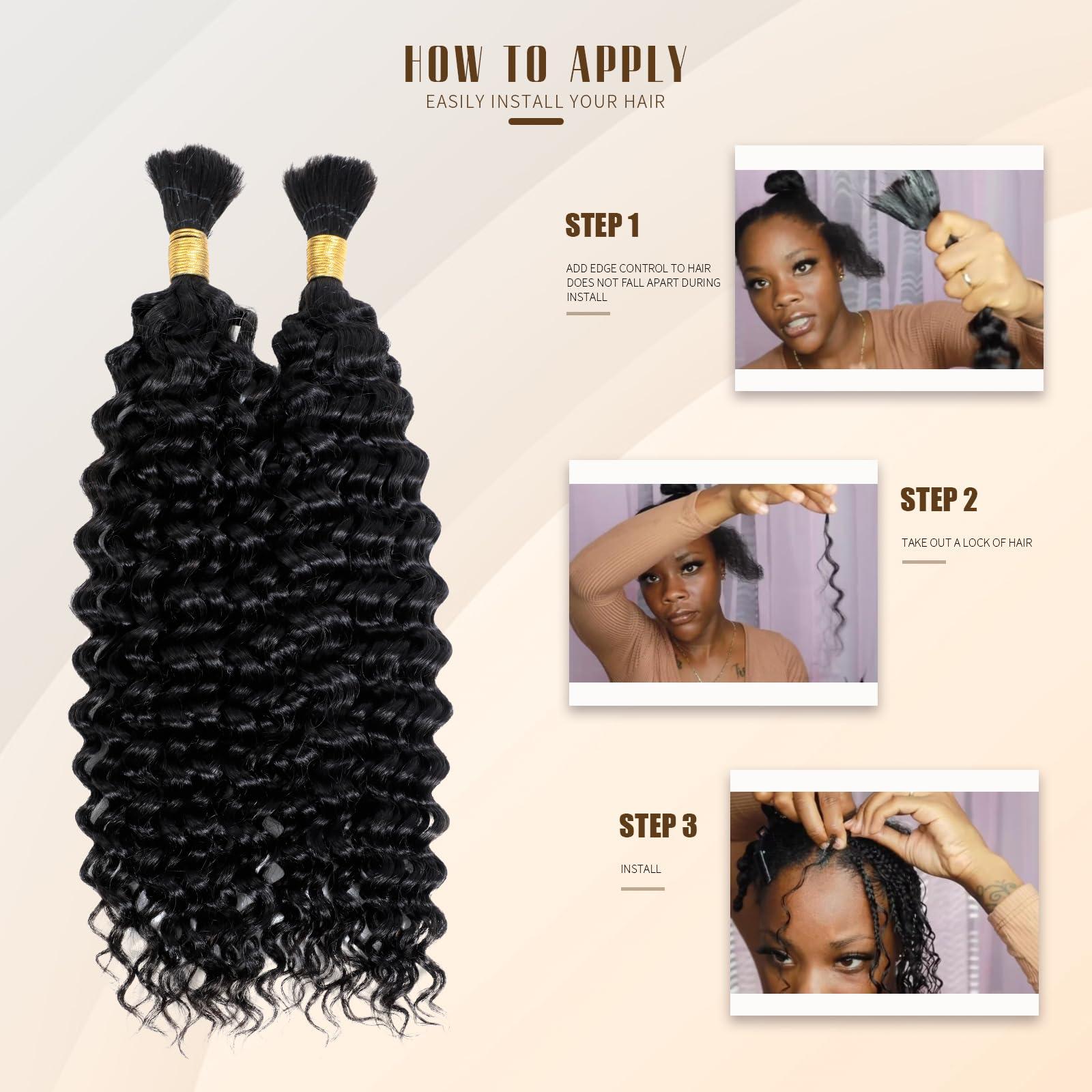 DMKEEP DMKEEP Top Grade Water Wave Human Braiding Hair 2 Bundles 100g Human Hair Braiding Hair No Weft Bulk Human Hair for Braiding Hair Extensions Jet Black 20 Inch
