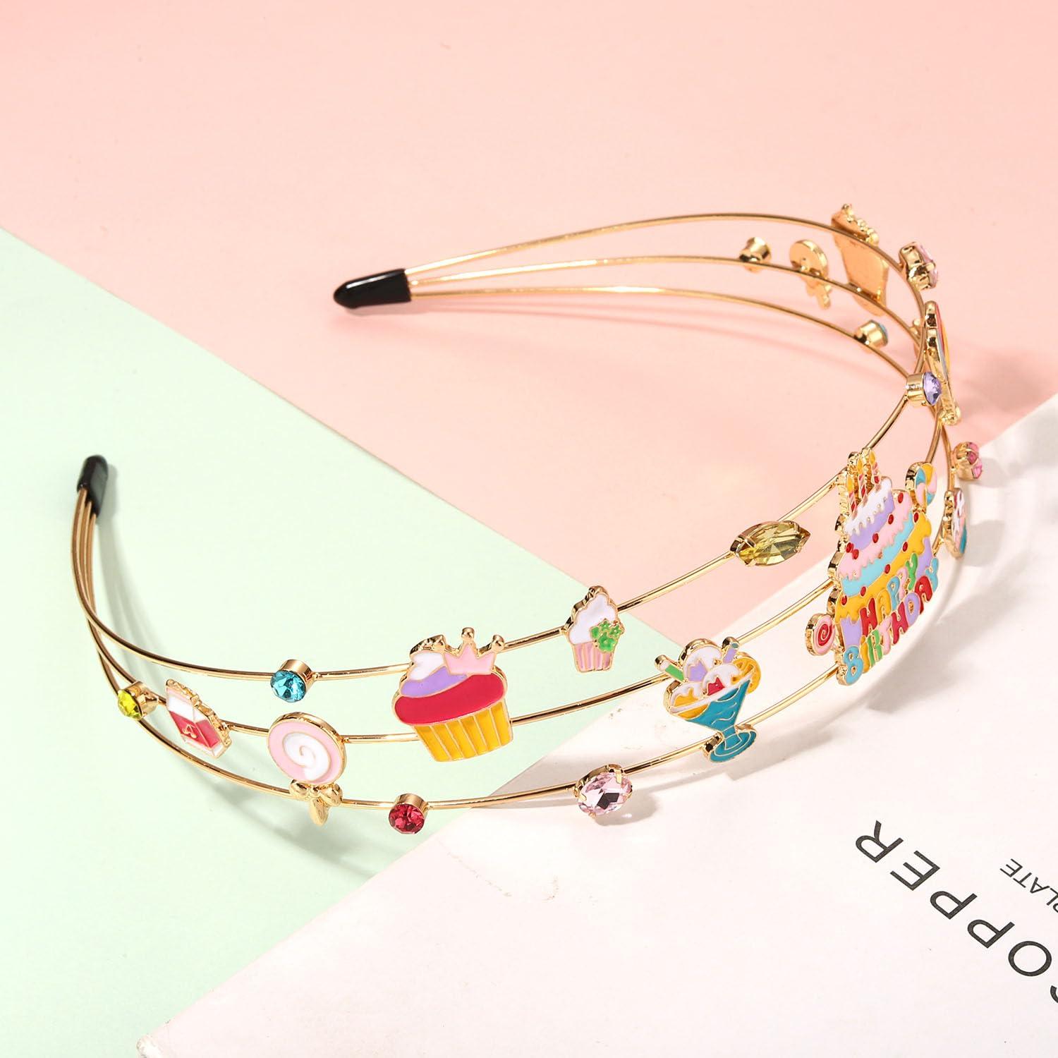 mokkia mokkia Birthday Girl Headband, Women Birthday Accessories Enamel Birthday Cake Candy Balloon Headband Jeweled Rhinestone Headband Birthday Outfits Holiday Gifts