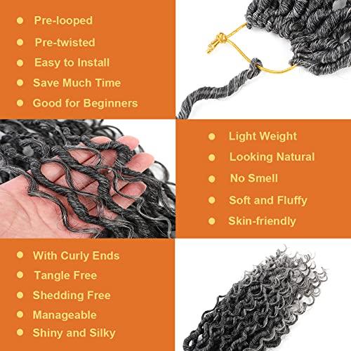 BAOTA Goddess Locs Crochet Hair 22 Inch 7 Packs Ombre Gray Crochet Hair Boho Locs Pre Looped Faux Locs Crochet Hair for Women Curly Crochet Goddess Locs (T1B/Gray#)