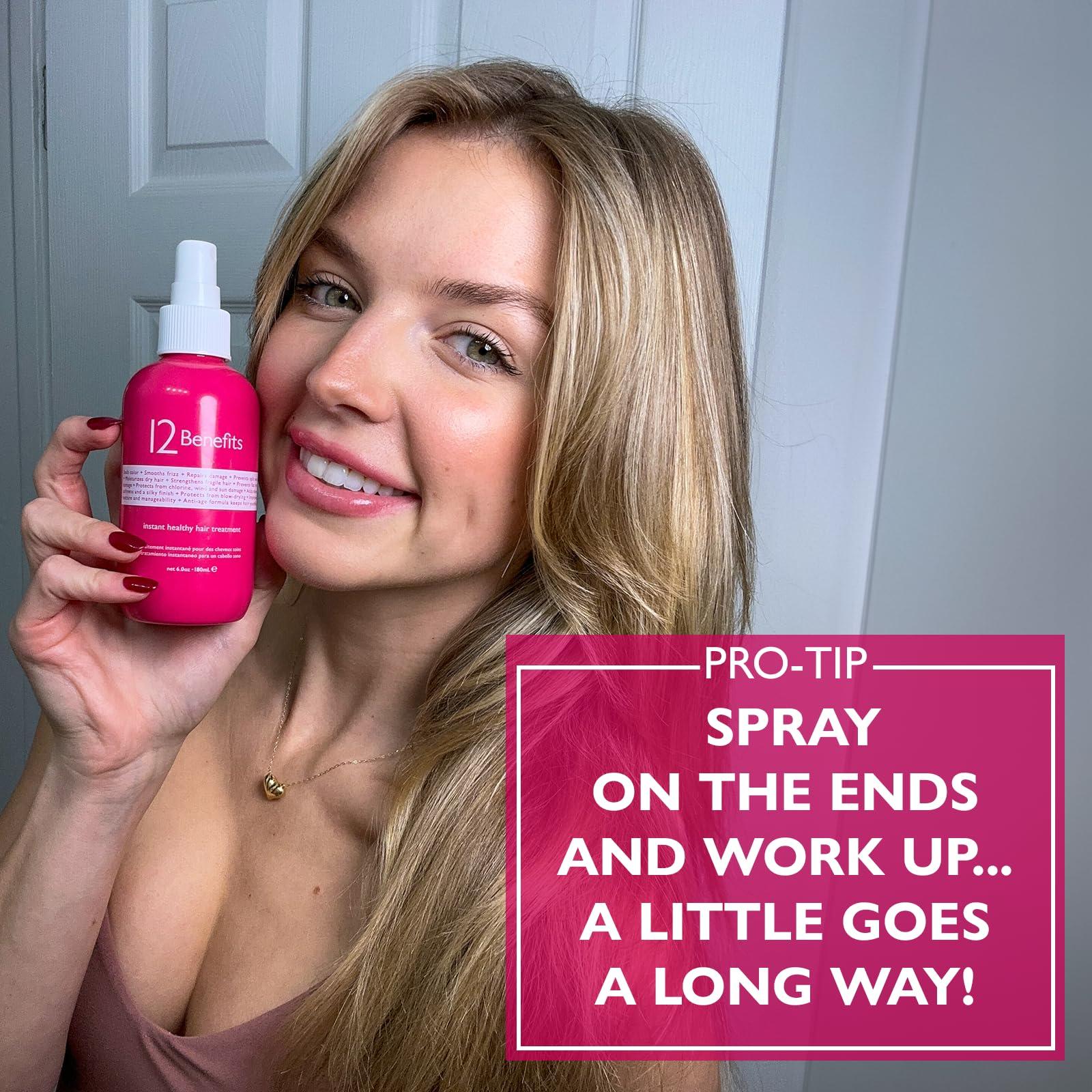 12 Benefits 12 Benefits Instant Healthy Hair Treatment Set - Leave In Conditioner & Ocean Hair Wave Spray - Smooths Frizz, Strengthens, Repairs Damaged Hair, Moisturizes, Protects Scalp, Protects Against Humidity