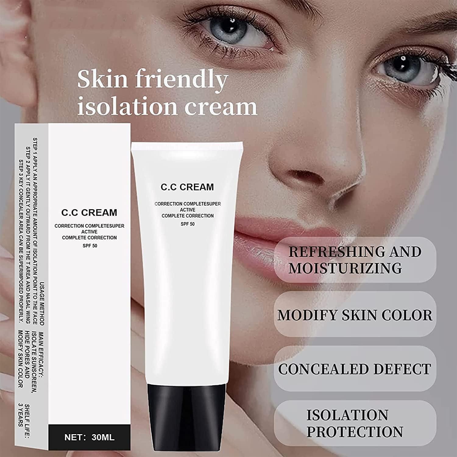 TWWKDD TWWKDD 2 PCS CC Cream Skin Tone Adjusting CC Cream SPF 50, Cosmetics CC Cream, Colour Correcting Adjusting Soft Moisturizing Skin Tone Invisible Pore (Natural Color)